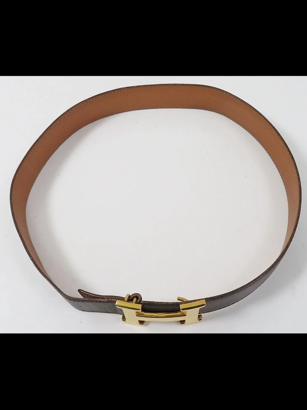 Hermes Brown/ Tan Reversible Belt with Gold H Buckle